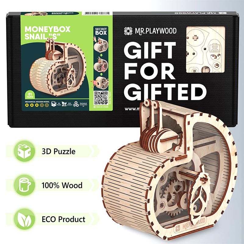 Escargot S tirelire maquette 3D mobile en bois - Mr. Playwood