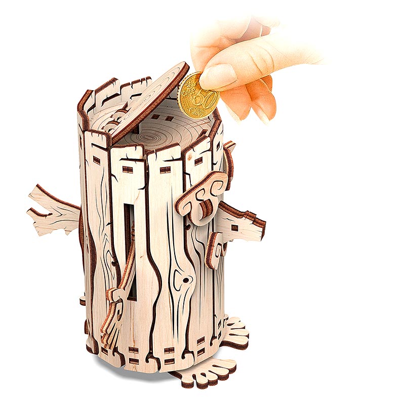 Tirelire "Esprit de la fôret" modèle 3D mobile en bois